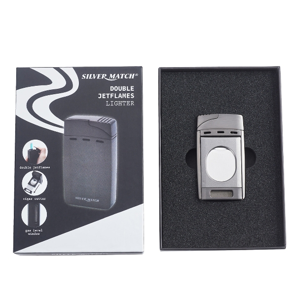 Silver Match Jet Zigarrenfeuerzeug chrom mit Cutter 2